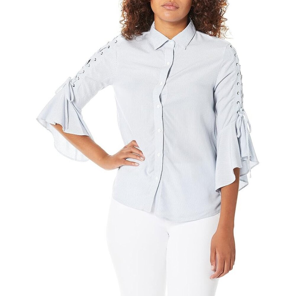 NWT BB DAKOTA Tied Me Over Stripe Button Front Blouse